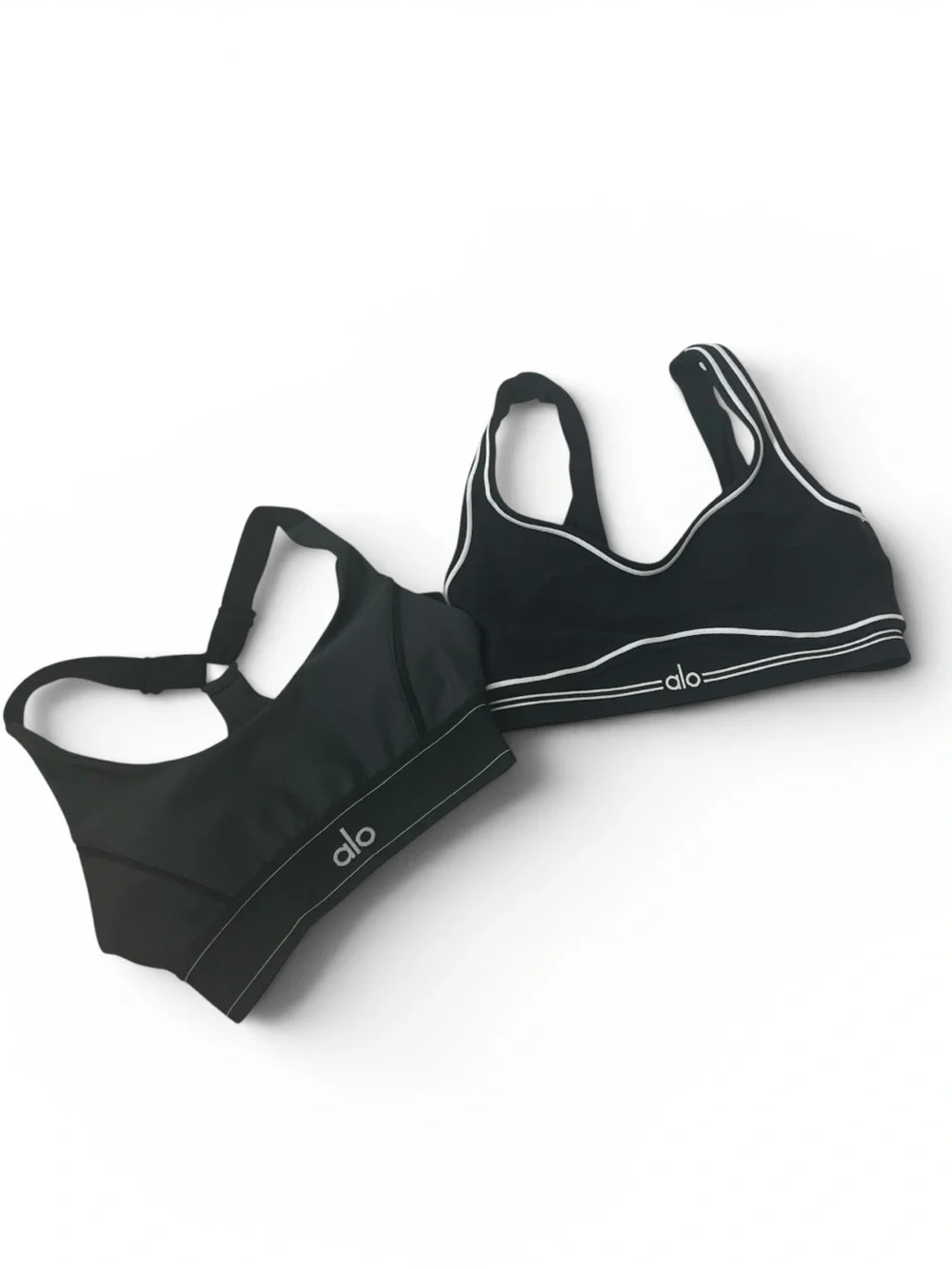 ALO Yoga Black Sports Bras with White Trim Duo bundle XS